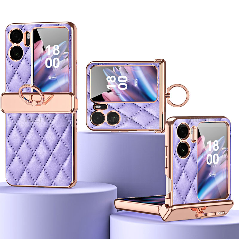 Funda Bumper Lujo Cuero y Plastico Mate Carcasa ZL3 para Oppo Find N2 Flip 5G Morado