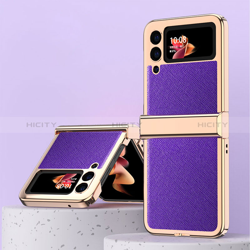 Funda Bumper Lujo Cuero y Plastico Mate Carcasa ZL3 para Samsung Galaxy Z Flip3 5G Morado