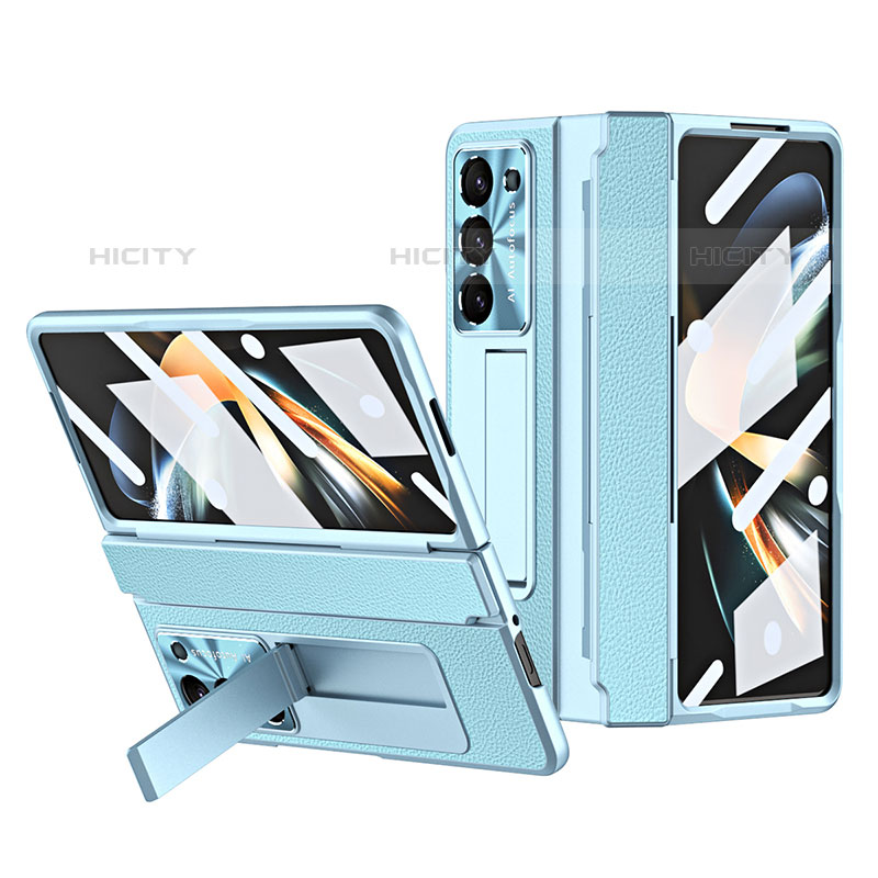 Funda Bumper Lujo Cuero y Plastico Mate Carcasa ZL3 para Samsung Galaxy Z Fold5 5G Azul Cielo