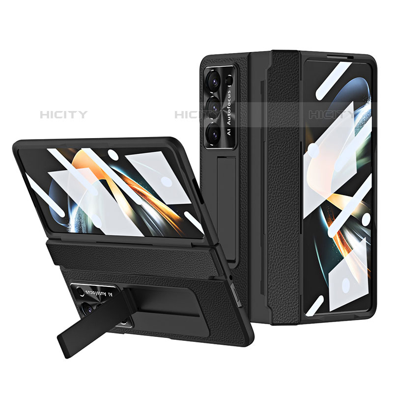 Funda Bumper Lujo Cuero y Plastico Mate Carcasa ZL3 para Samsung Galaxy Z Fold5 5G Negro