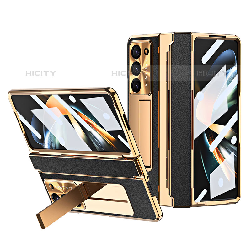 Funda Bumper Lujo Cuero y Plastico Mate Carcasa ZL3 para Samsung Galaxy Z Fold5 5G Oro y Negro