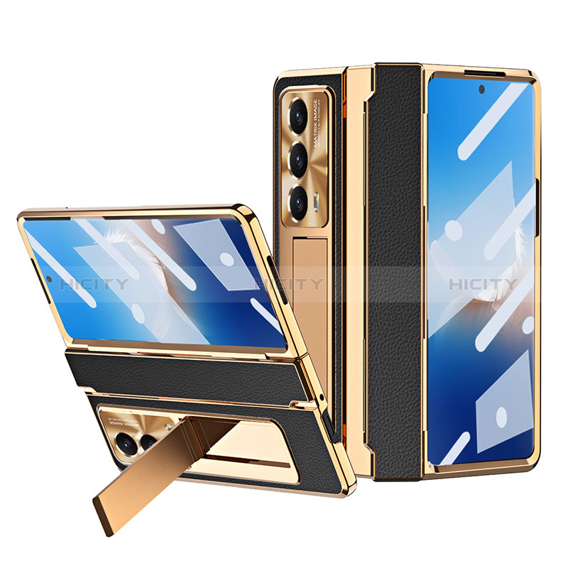 Funda Bumper Lujo Cuero y Plastico Mate Carcasa ZL4 para Huawei Honor Magic Vs2 5G Oro y Negro