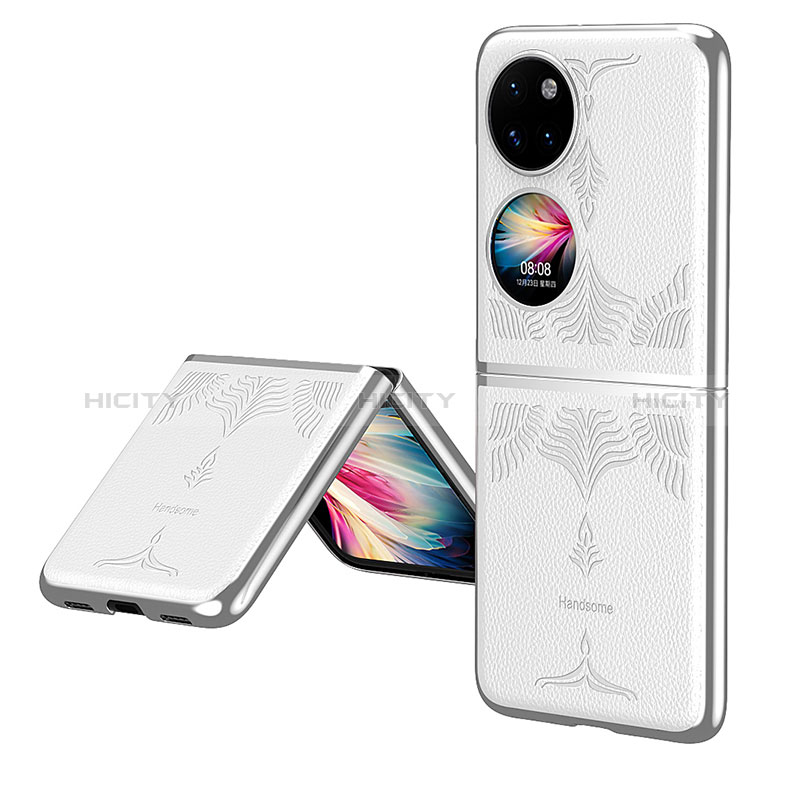 Funda Bumper Lujo Cuero y Plastico Mate Carcasa ZL4 para Huawei P50 Pocket Blanco