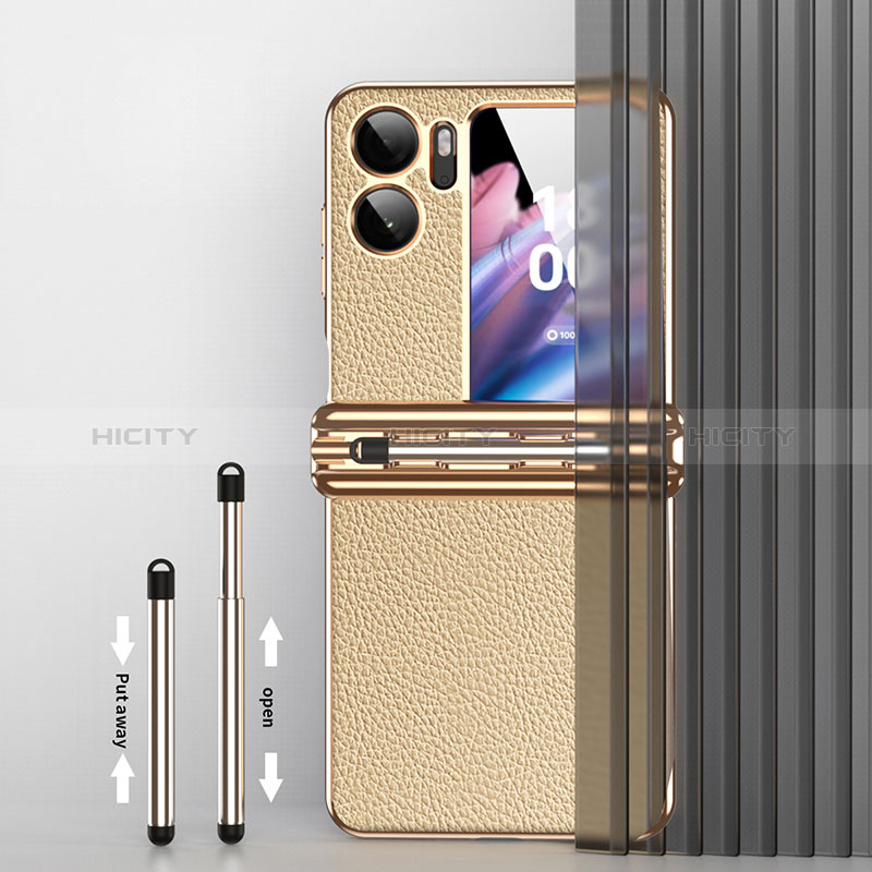 Funda Bumper Lujo Cuero y Plastico Mate Carcasa ZL4 para Oppo Find N2 Flip 5G