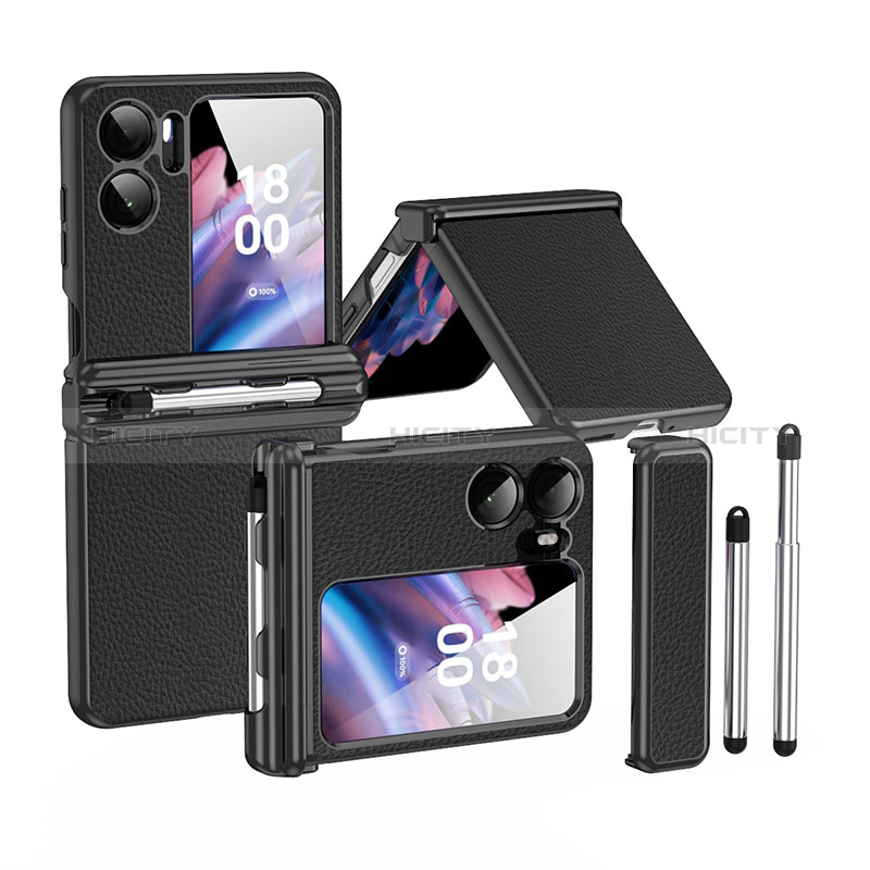 Funda Bumper Lujo Cuero y Plastico Mate Carcasa ZL4 para Oppo Find N2 Flip 5G