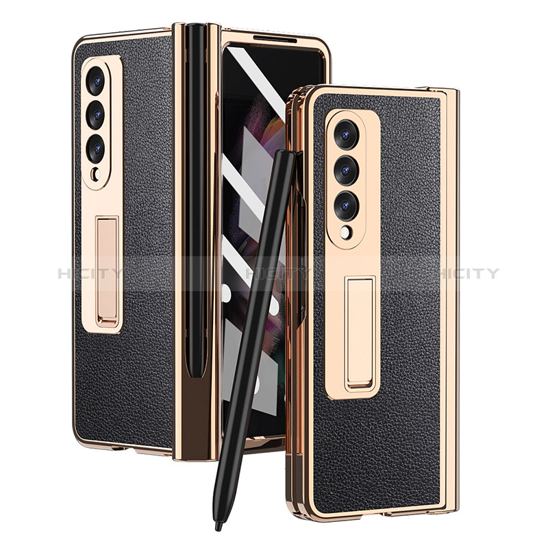 Funda Bumper Lujo Cuero y Plastico Mate Carcasa ZL4 para Samsung Galaxy Z Fold3 5G Negro