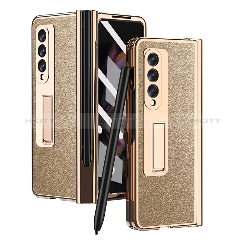 Funda Bumper Lujo Cuero y Plastico Mate Carcasa ZL4 para Samsung Galaxy Z Fold3 5G Oro