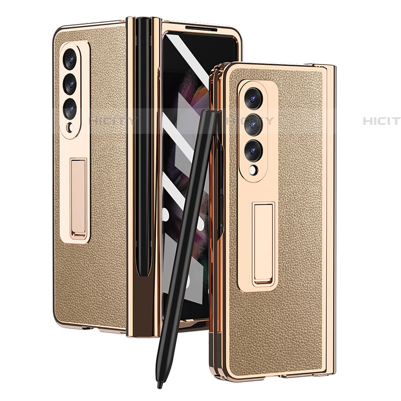 Funda Bumper Lujo Cuero y Plastico Mate Carcasa ZL4 para Samsung Galaxy Z Fold4 5G Oro