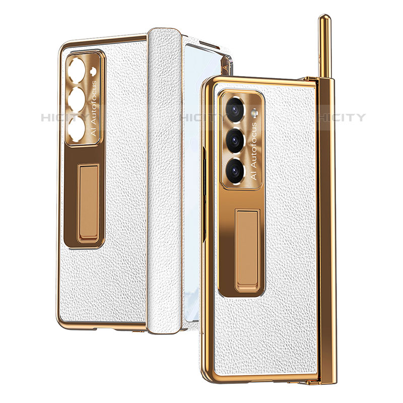 Funda Bumper Lujo Cuero y Plastico Mate Carcasa ZL4 para Samsung Galaxy Z Fold5 5G Blanco