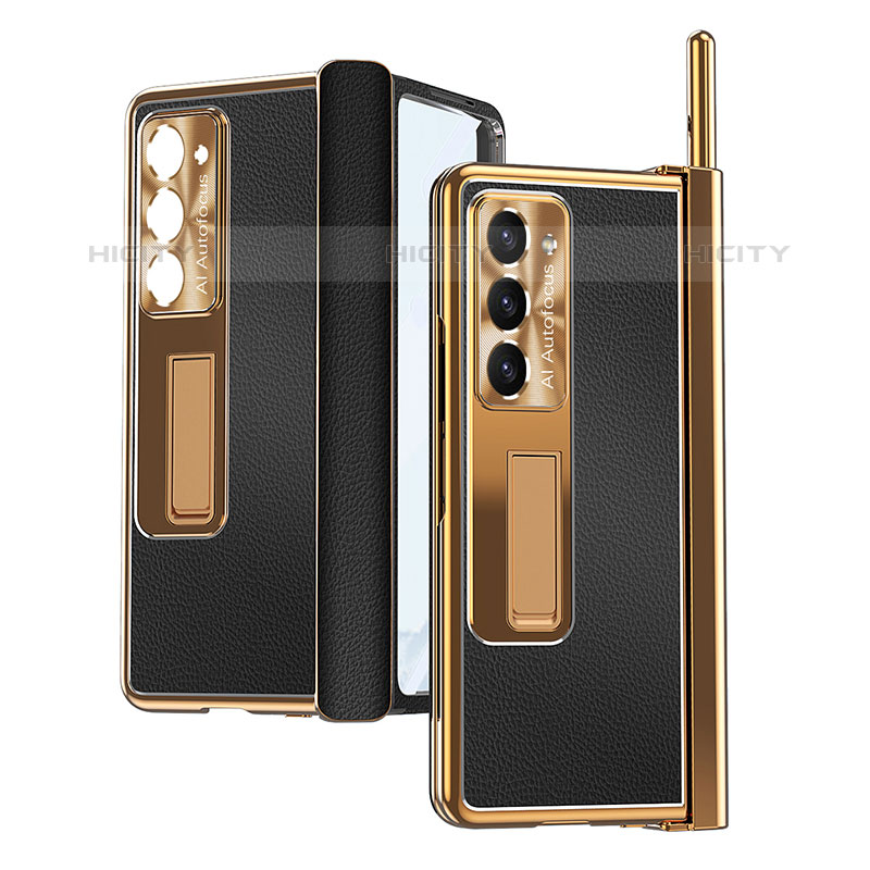 Funda Bumper Lujo Cuero y Plastico Mate Carcasa ZL4 para Samsung Galaxy Z Fold5 5G Oro y Negro