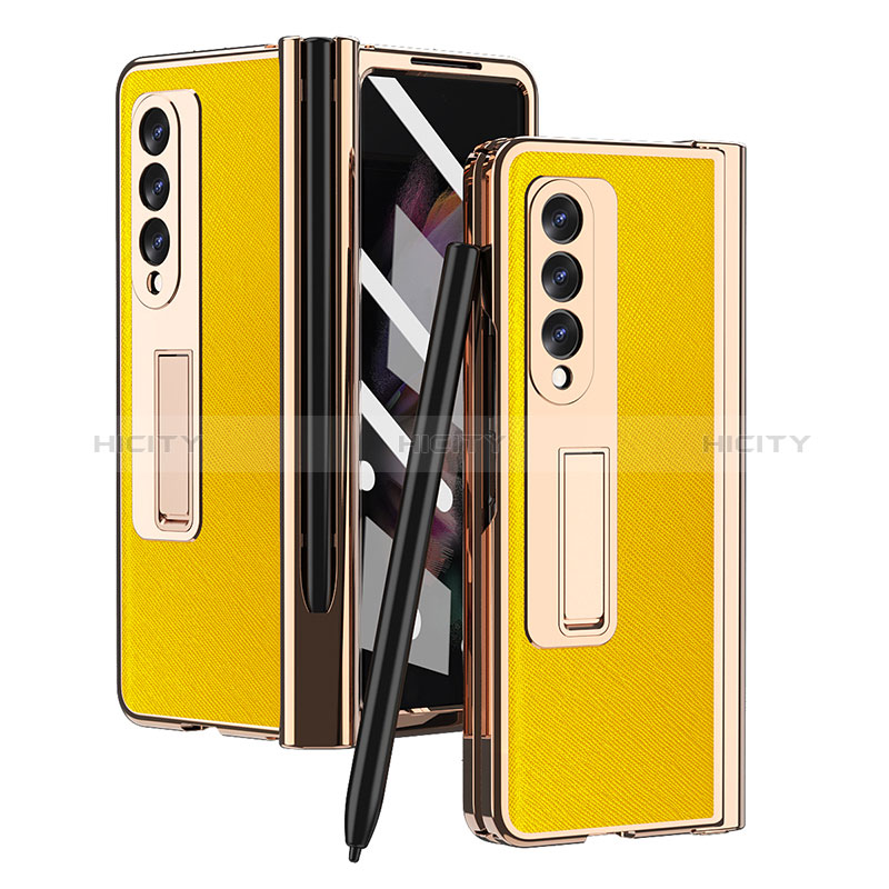 Funda Bumper Lujo Cuero y Plastico Mate Carcasa ZL5 para Samsung Galaxy Z Fold3 5G Amarillo