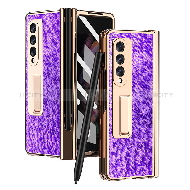 Funda Bumper Lujo Cuero y Plastico Mate Carcasa ZL5 para Samsung Galaxy Z Fold3 5G Morado