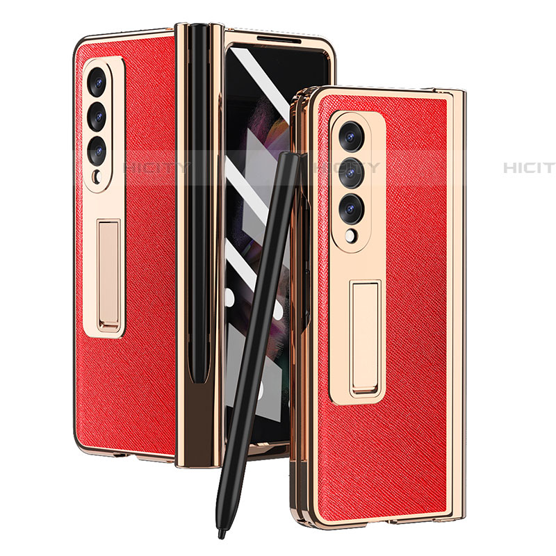 Funda Bumper Lujo Cuero y Plastico Mate Carcasa ZL5 para Samsung Galaxy Z Fold4 5G Rojo