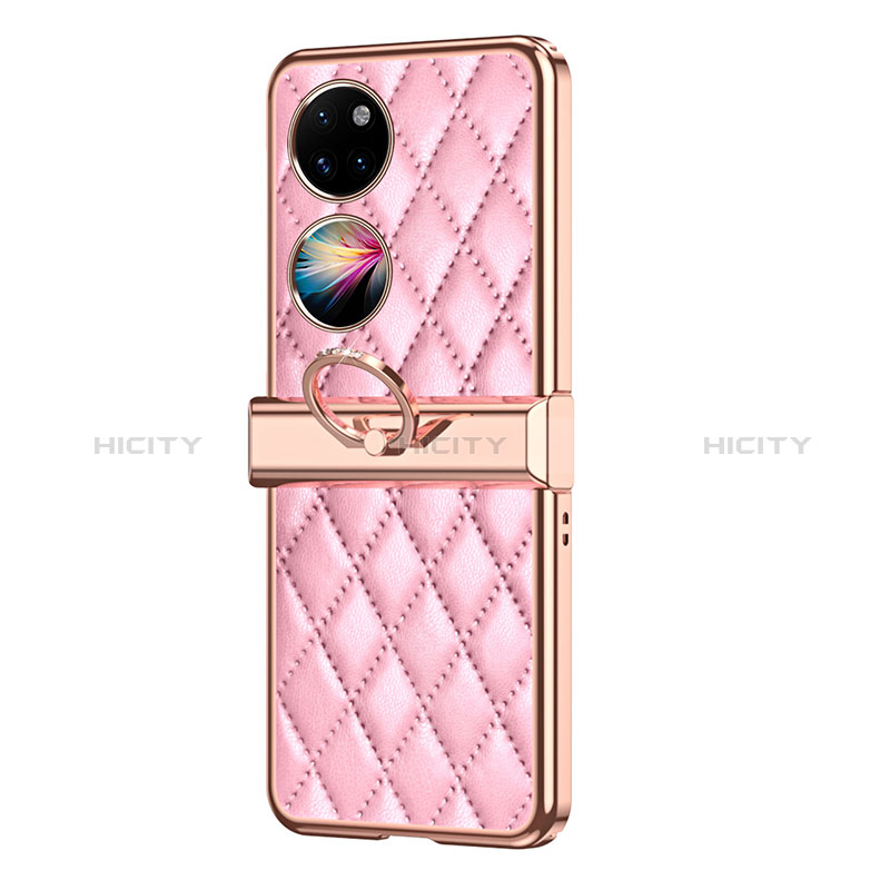 Funda Bumper Lujo Cuero y Plastico Mate Carcasa ZL6 para Huawei P50 Pocket Oro Rosa