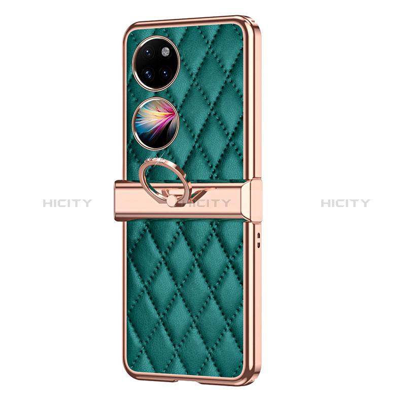 Funda Bumper Lujo Cuero y Plastico Mate Carcasa ZL6 para Huawei P50 Pocket Verde