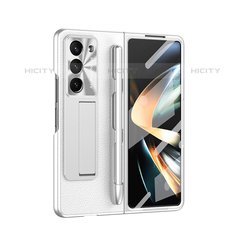 Funda Bumper Lujo Cuero y Plastico Mate Carcasa ZL6 para Samsung Galaxy Z Fold5 5G Blanco