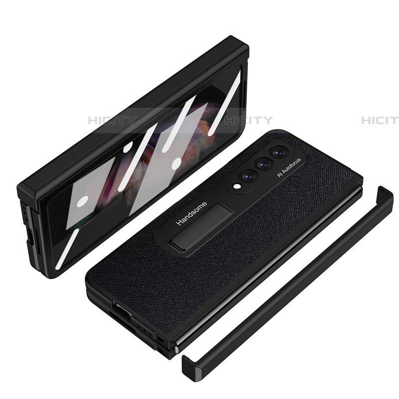 Funda Bumper Lujo Cuero y Plastico Mate Carcasa ZL7 para Samsung Galaxy Z Fold4 5G Negro