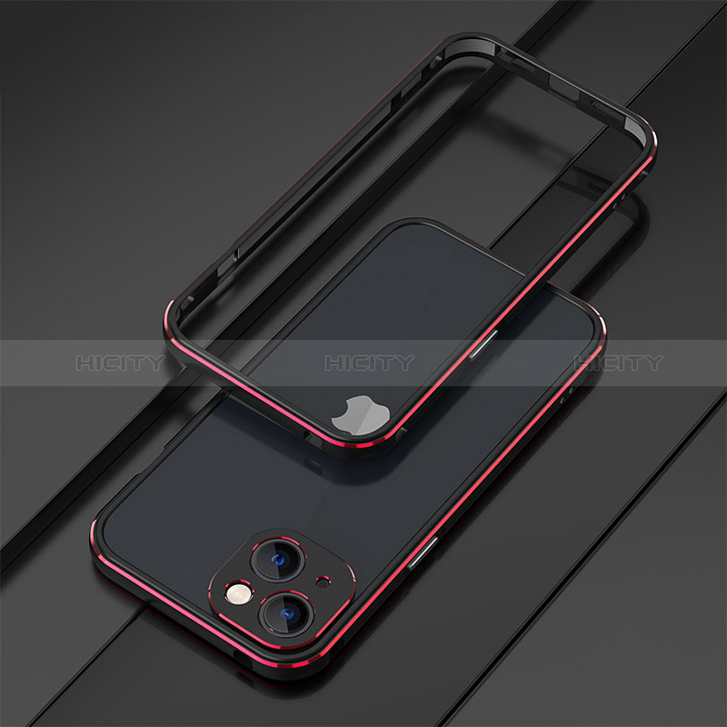 Funda Bumper Lujo Marco de Aluminio Carcasa A01 para Apple iPhone 15 Plus Rojo y Negro