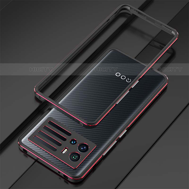 Funda Bumper Lujo Marco de Aluminio Carcasa A01 para Vivo iQOO 9 5G Rojo y Negro