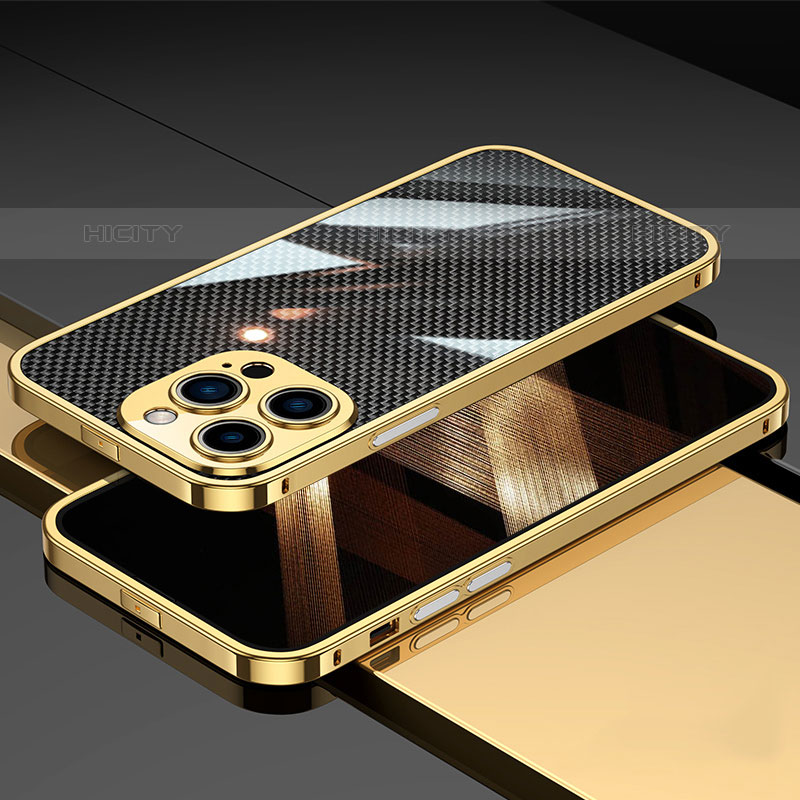 Funda Bumper Lujo Marco de Aluminio Carcasa A02 para Apple iPhone 15 Pro Max Oro