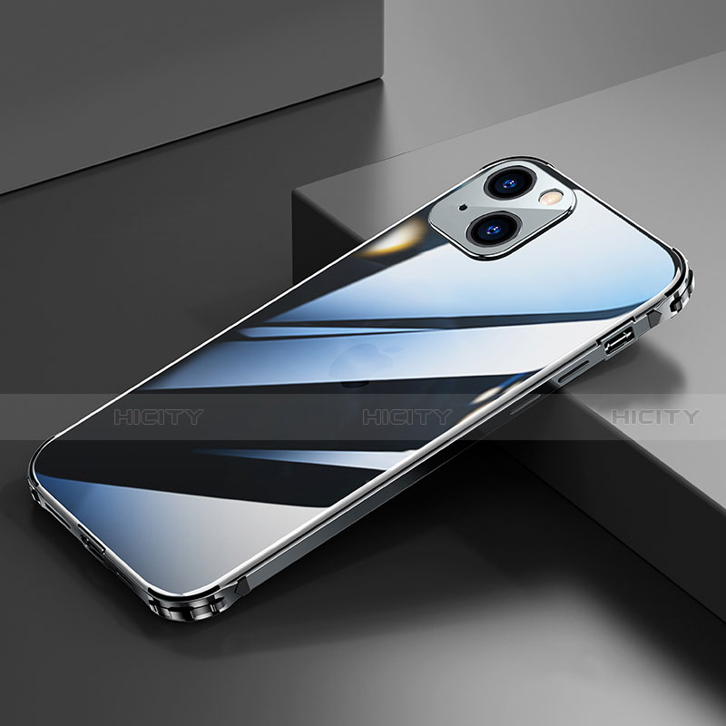 Funda Bumper Lujo Marco de Aluminio Carcasa A06 para Apple iPhone 14 Plus Negro