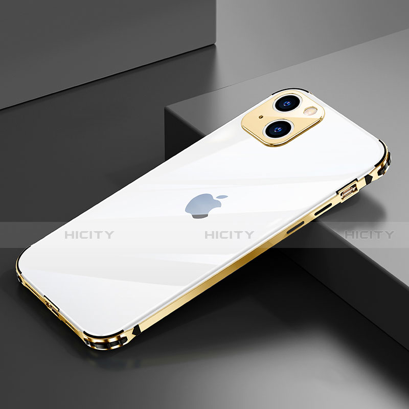 Funda Bumper Lujo Marco de Aluminio Carcasa A06 para Apple iPhone 14 Plus Oro