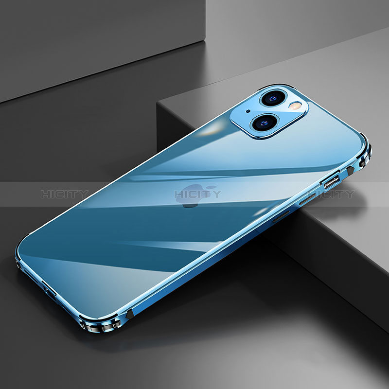 Funda Bumper Lujo Marco de Aluminio Carcasa A06 para Apple iPhone 15 Azul