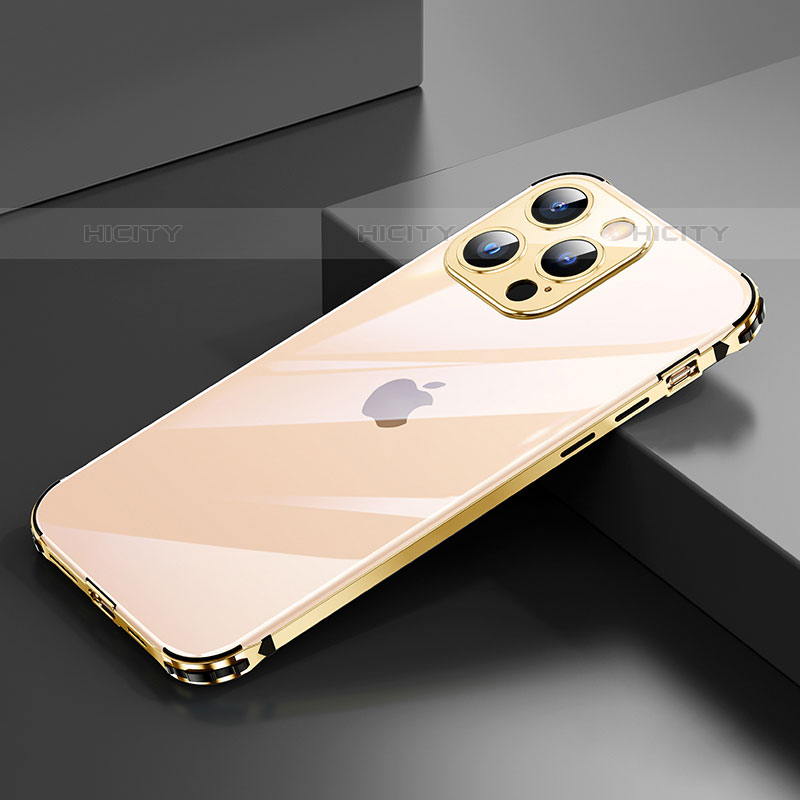 Funda Bumper Lujo Marco de Aluminio Carcasa A06 para Apple iPhone 15 Pro Oro