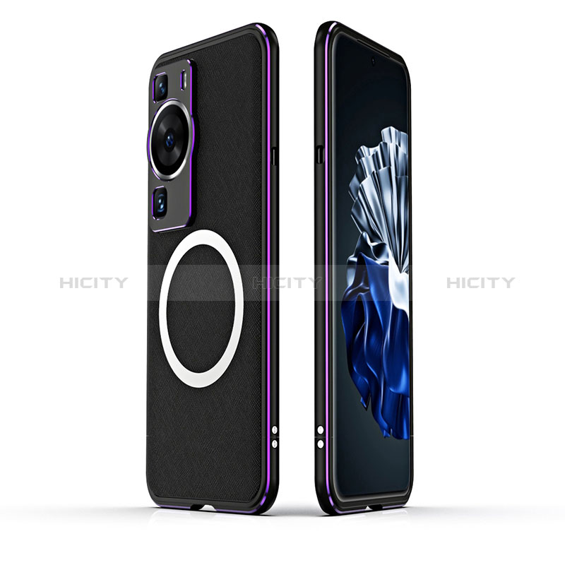 Funda Bumper Lujo Marco de Aluminio Carcasa con Mag-Safe Magnetic JZ1 para Huawei P60 Morado y Negro