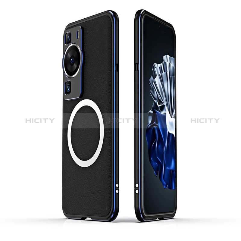 Funda Bumper Lujo Marco de Aluminio Carcasa con Mag-Safe Magnetic JZ1 para Huawei P60 Pro Azul y Negro