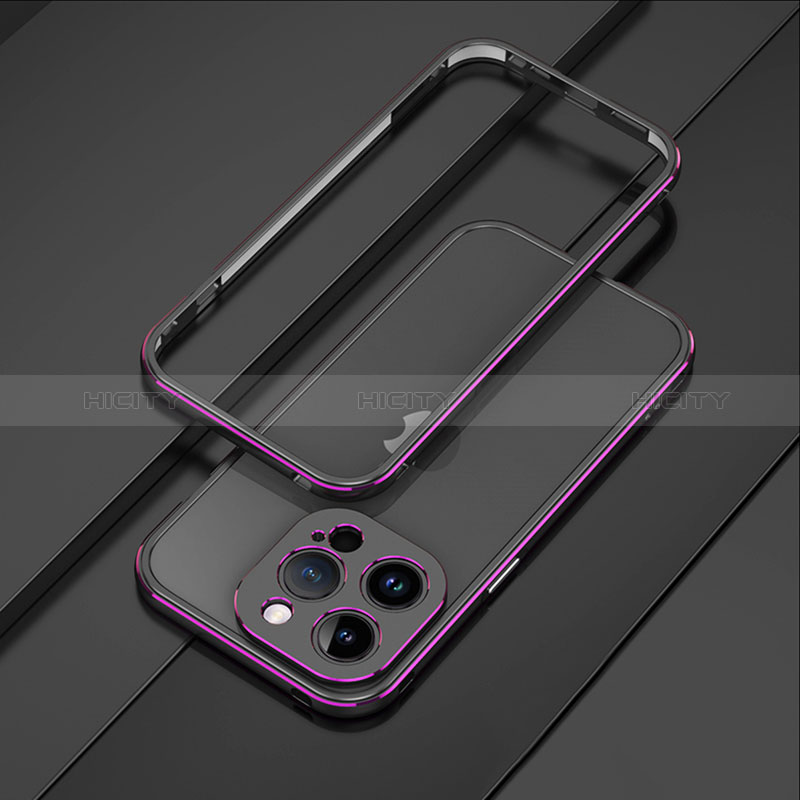 Funda Bumper Lujo Marco de Aluminio Carcasa JZ1 para Apple iPhone 13 Pro Morado