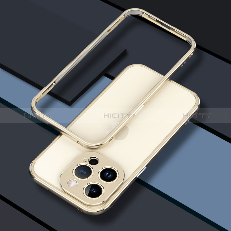 Funda Bumper Lujo Marco de Aluminio Carcasa JZ1 para Apple iPhone 13 Pro Oro