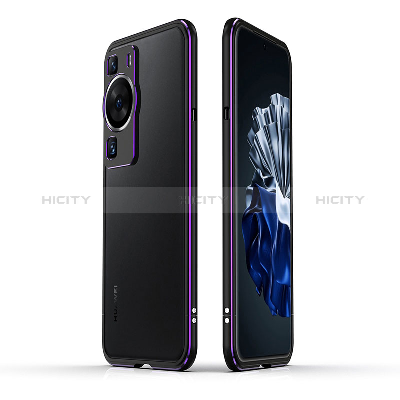 Funda Bumper Lujo Marco de Aluminio Carcasa JZ1 para Huawei P60 Morado y Negro