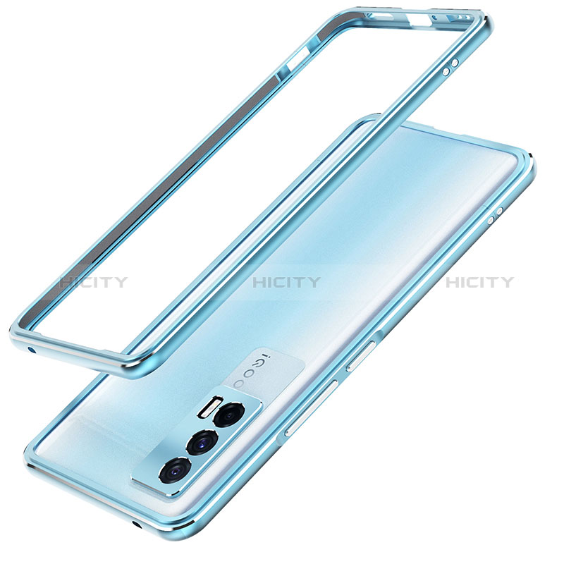 Funda Bumper Lujo Marco de Aluminio Carcasa JZ1 para Vivo iQOO 7 India 5G Azul Cielo