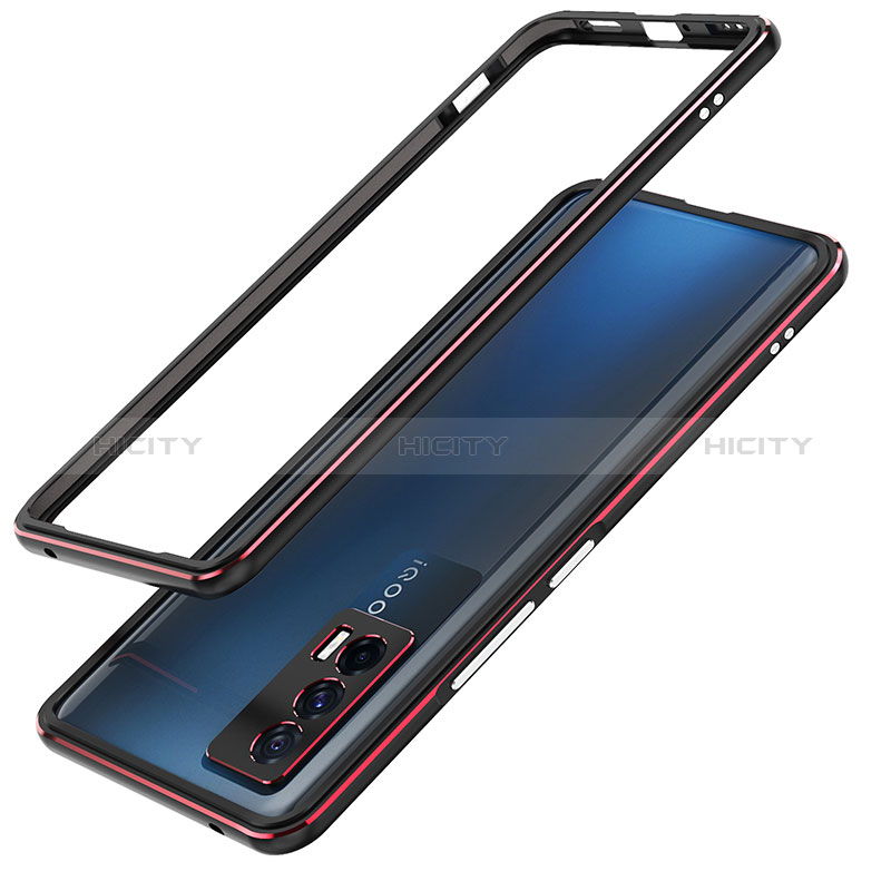 Funda Bumper Lujo Marco de Aluminio Carcasa JZ1 para Vivo iQOO 7 India 5G Rojo y Negro