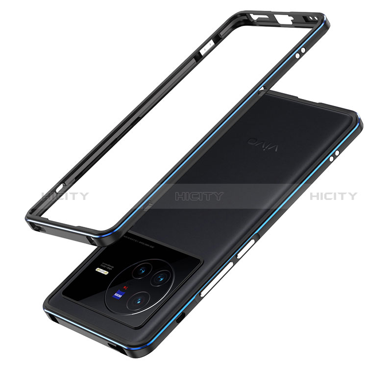 Funda Bumper Lujo Marco de Aluminio Carcasa JZ1 para Vivo X80 Pro 5G Azul y Negro