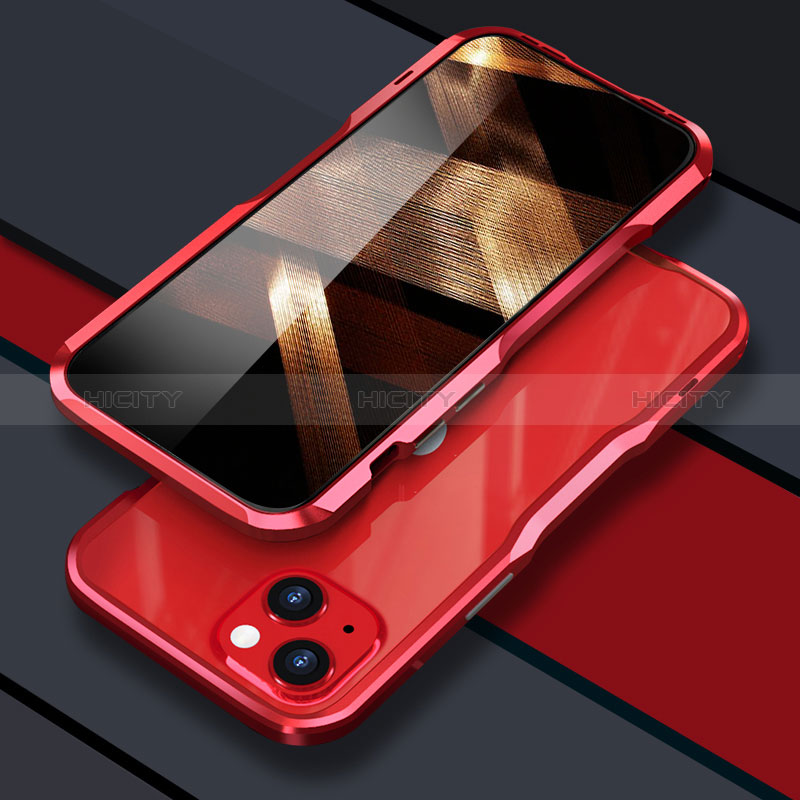 Funda Bumper Lujo Marco de Aluminio Carcasa LF1 para Apple iPhone 15 Plus Rojo