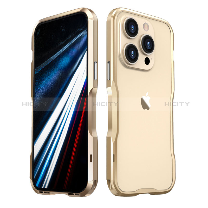 Funda Bumper Lujo Marco de Aluminio Carcasa LF3 para Apple iPhone 13 Pro Oro