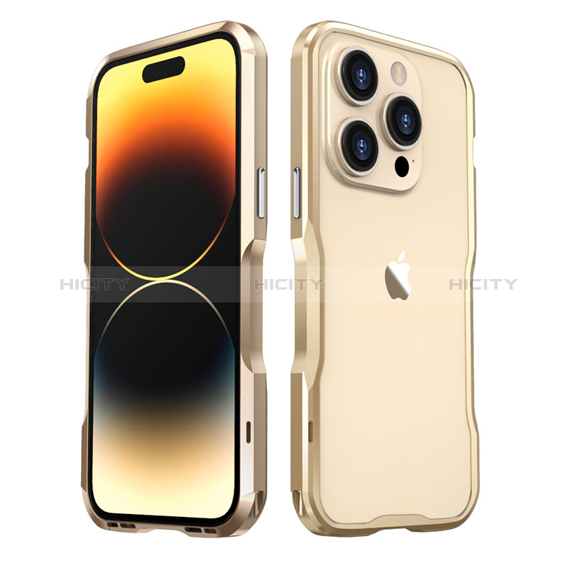 Funda Bumper Lujo Marco de Aluminio Carcasa LF3 para Apple iPhone 14 Pro Oro