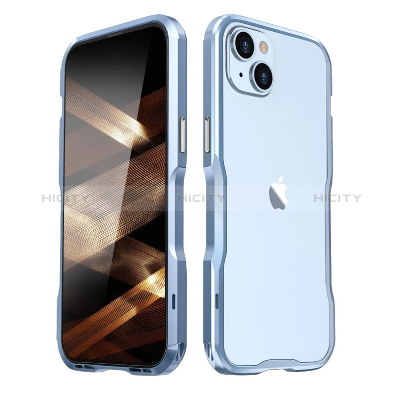 Funda Bumper Lujo Marco de Aluminio Carcasa LF3 para Apple iPhone 15 Azul