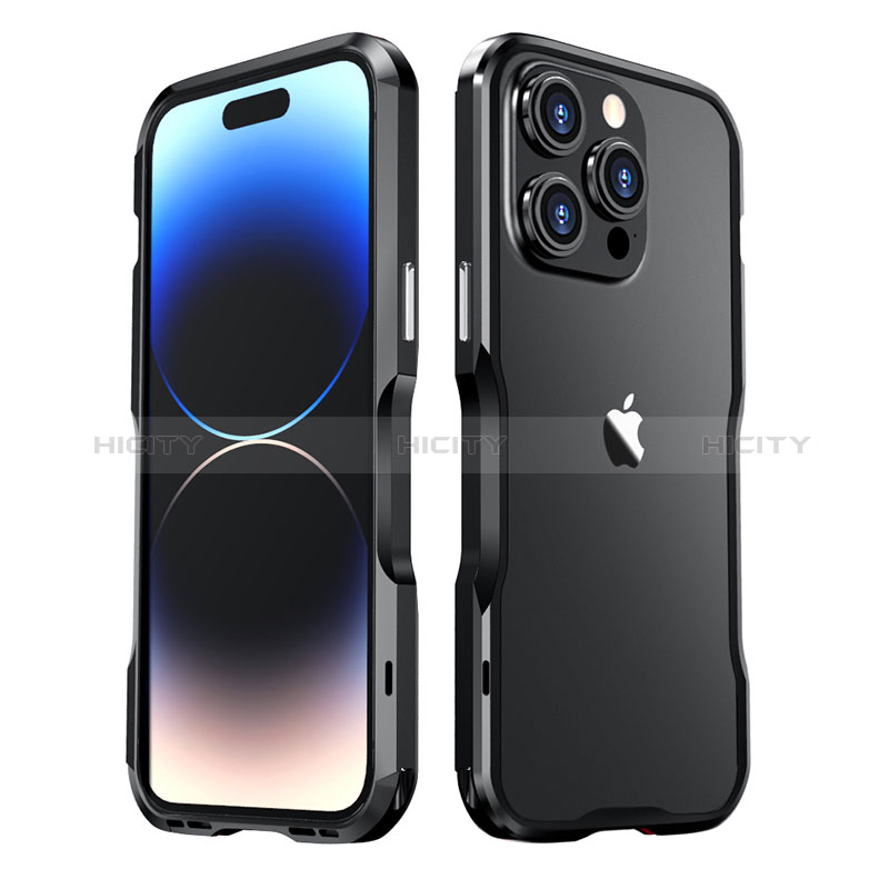 Funda Bumper Lujo Marco de Aluminio Carcasa LF3 para Apple iPhone 15 Pro Max Negro