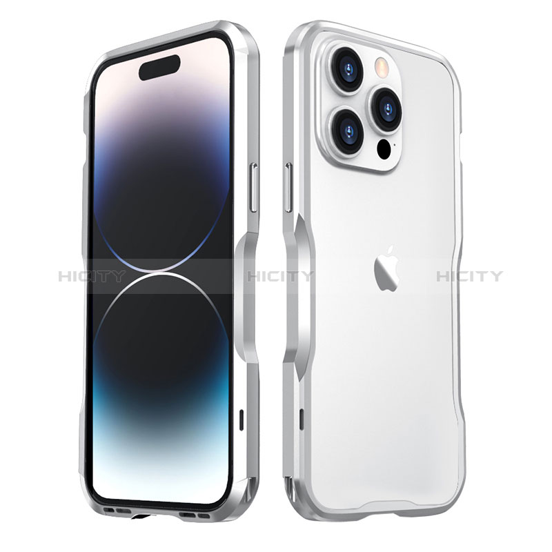 Funda Bumper Lujo Marco de Aluminio Carcasa LF3 para Apple iPhone 15 Pro Plata