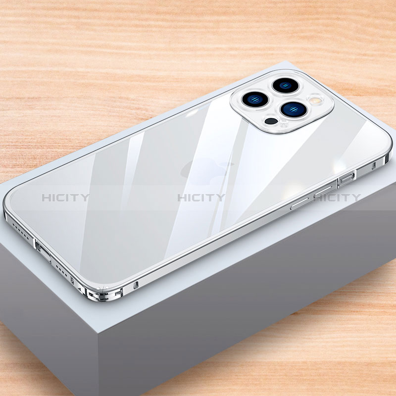 Funda Bumper Lujo Marco de Aluminio Carcasa LK1 para Apple iPhone 14 Pro Max Plata