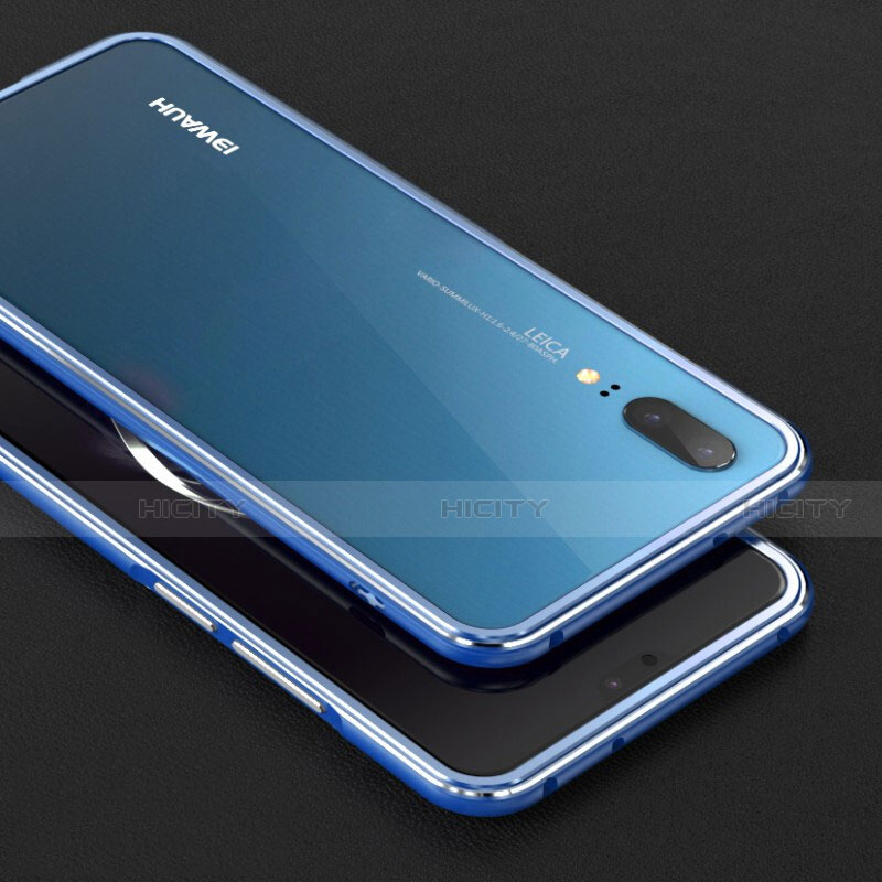 Funda Bumper Lujo Marco de Aluminio Carcasa M01 para Huawei P20 Azul