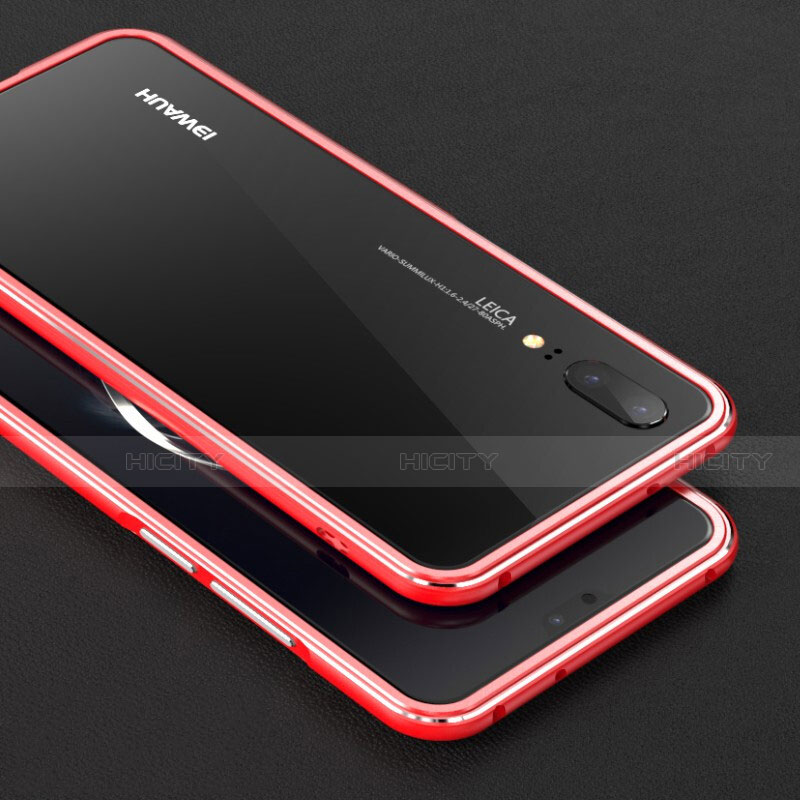 Funda Bumper Lujo Marco de Aluminio Carcasa M01 para Huawei P20 Rojo