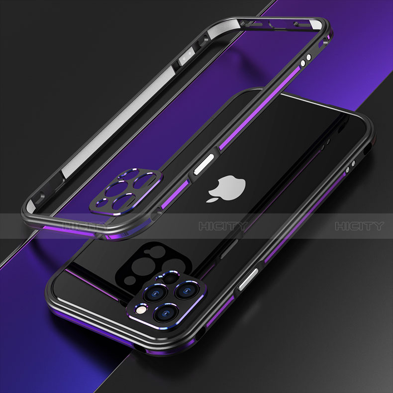 Funda Bumper Lujo Marco de Aluminio Carcasa N01 para Apple iPhone 12 Pro Max Morado