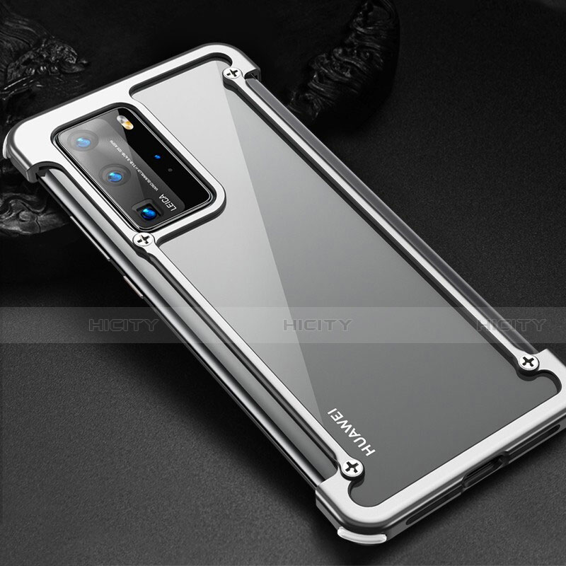 Funda Bumper Lujo Marco de Aluminio Carcasa N01 para Huawei P40 Pro Plata