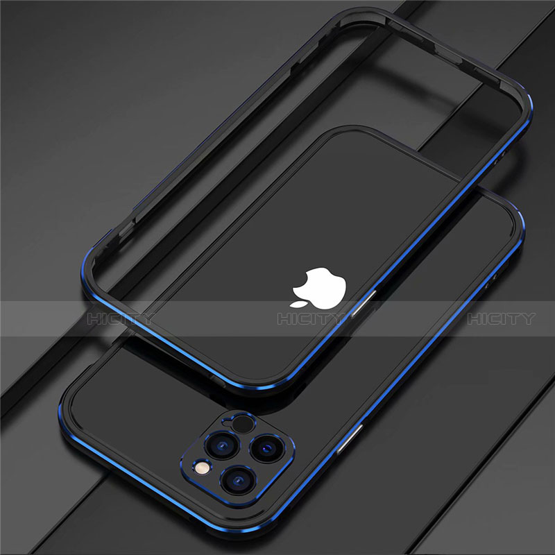 Funda Bumper Lujo Marco de Aluminio Carcasa N02 para Apple iPhone 12 Pro Max Azul y Negro