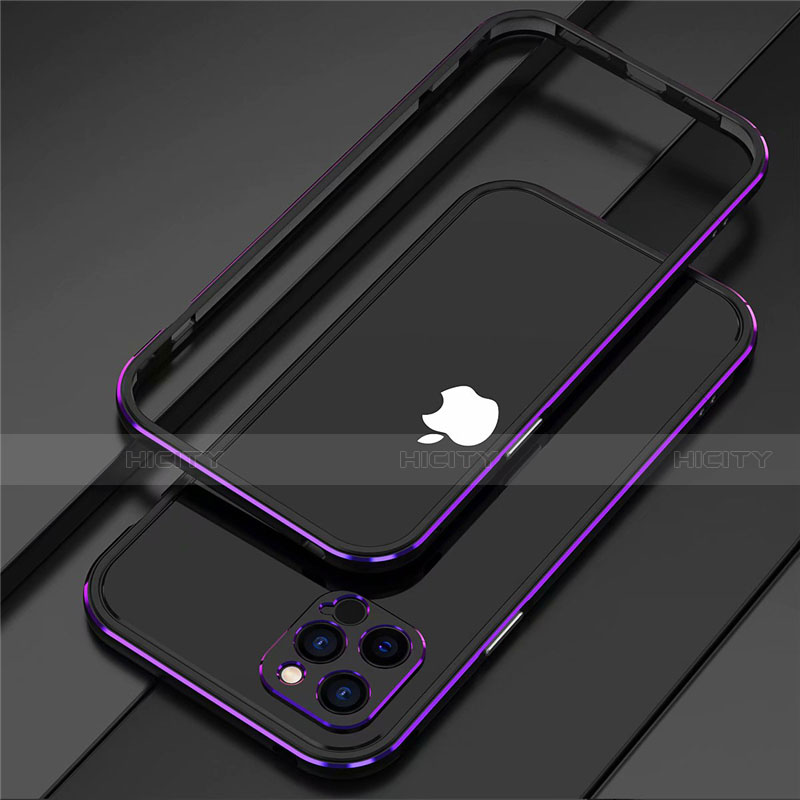 Funda Bumper Lujo Marco de Aluminio Carcasa N02 para Apple iPhone 12 Pro Max Morado