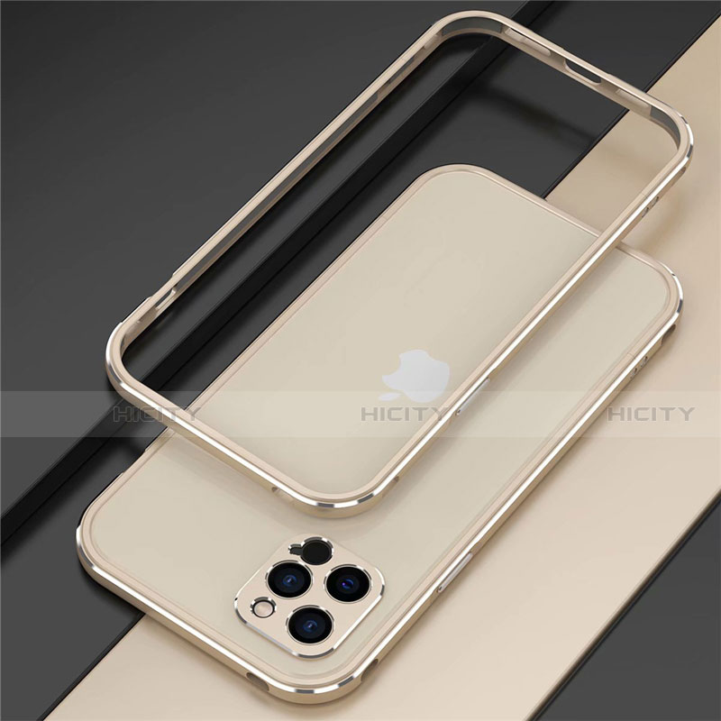 Funda Bumper Lujo Marco de Aluminio Carcasa N02 para Apple iPhone 12 Pro Max Oro